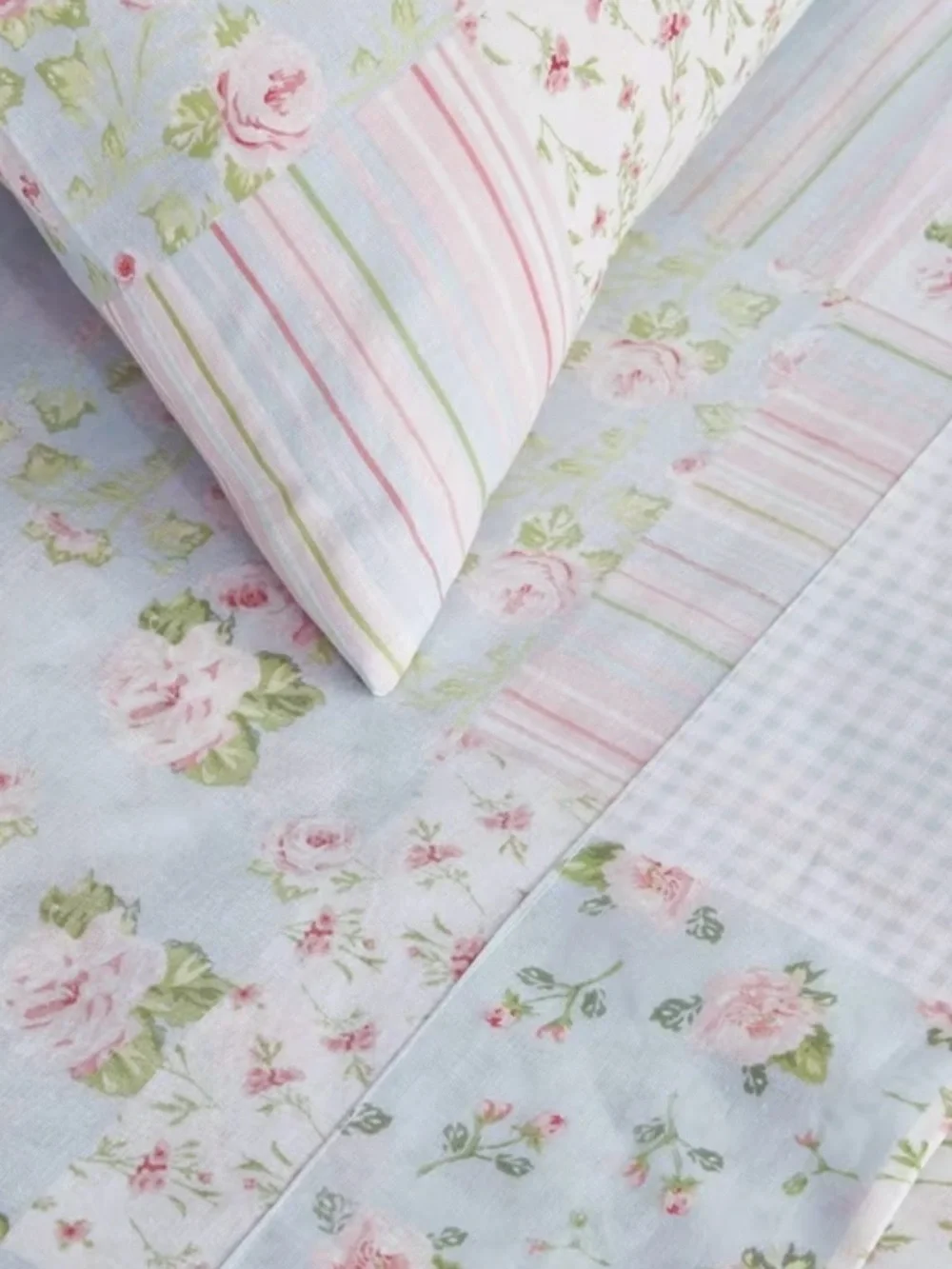 New 3pc Twin Shabby Chic Holly 3/4 Printed Floral Patchwork Cotton Sheet Set